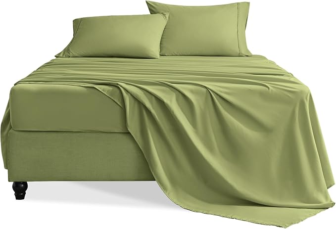 Twin Sheets Set, 3 Pieces Hotel Luxury Soft Microfiber Bed Sheets Set, Up to 16" Deep Pockets, Oeko-Tex Sheets with Elastic, Breathable, Wrinkle Free (Green, Twin)