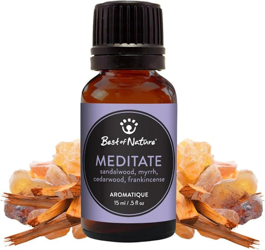 Best of Nature Meditate Essential Oil Blend – Sandalwood, Myrrh, Cedarwood & Frankincense – 100% Pure for Diffuser, Calm & Focus – Grounding Aromatherapy for Daily Rituals