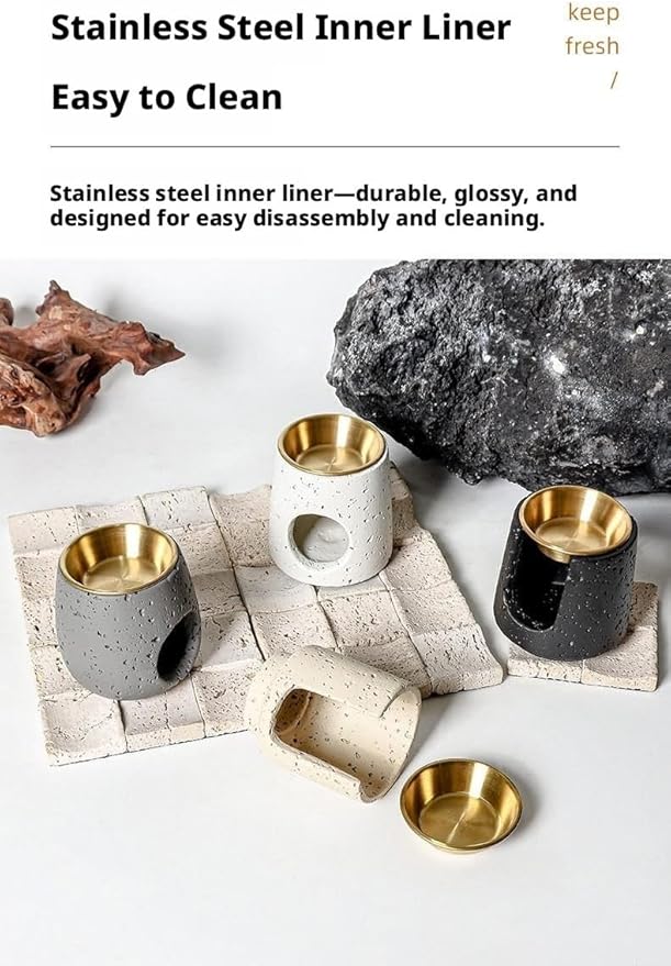 Minimalist Nordic Style Cement Aroma Diffuser, Essential Oil Burner with Stainless Steel Inner Liner, Home Living Room Desktop Ornament, Multiple Colors (D(Apricot))