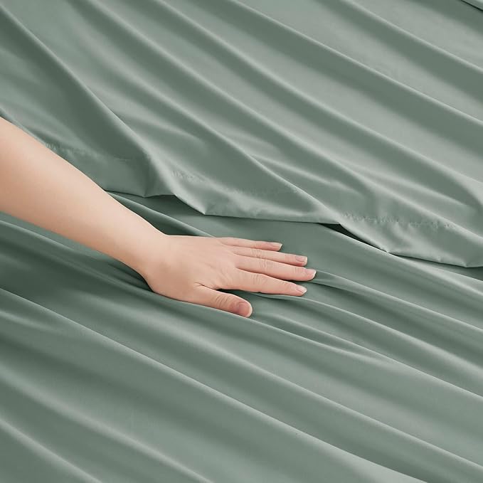 Clara Clark Bed Sheets, Premier 1800 Series Bed Sheet Set, Deep Pocket, Wrinkle, Fade, Stain Resistant, Luxury Soft Bedding Sheets & Pillowcases, Queen, Ice Green