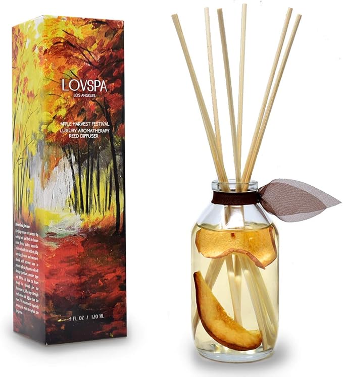 Reed Diffuser Set, Apple Harvest Scented Oil Diffuser with Sticks, Home Fragrance Accessories for Bathroom Shelf Decor, Aroma Diffusers for Home or Office Fall Decor, USA Made
