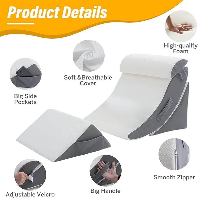 Wedge Pillow Set for After Surgery – 4PCS Orthopedic Bed Wedge Pillows for Sleeping – Adjustable Memory Foam Triangle Support for Back Pain Relief, Acid Reflux & Recovery (White)