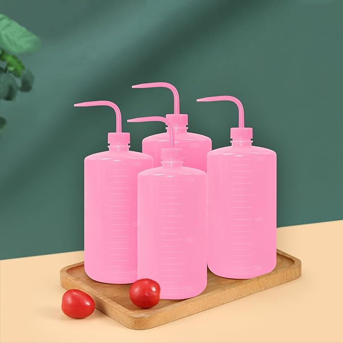 4 Packs Tattoo Wash Bottle Water Squirt Squeeze Diffuser Bottles (Pink, 1000ml)