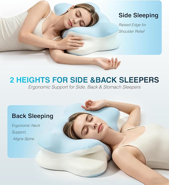 Ergo Pillow for Sleep Apnea, Cervical Neck Pillow for Neck Pain & Snoring Relief, Ergonomic Cooling Memory Foam Contour Bed Pillow, Orthopedic Neck Support for Side Back Stomach Night Sleepers