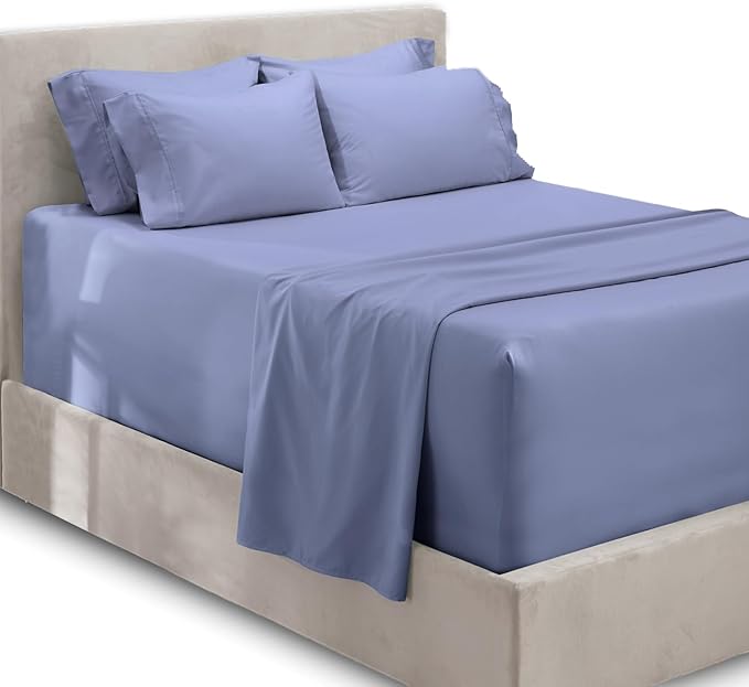 Hearth & Harbor Extra Deep Pocket Sheets - Fits Mattress 18-24 Inches Deep - Extra Deep Pocket Twin Sheets Sets - 4 Piece Twin Size - Steel Blue