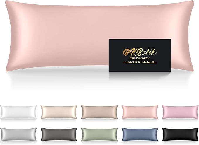 Silk Body Pillow Cases, Mulberry Silk Body Pillow Cover with Zipper, Smooth, Anti Acne, Cooling Sleep Both Sides Natural Silk Satin 20x54 Body Pillowcase, Gifts for Women Men, Coral
