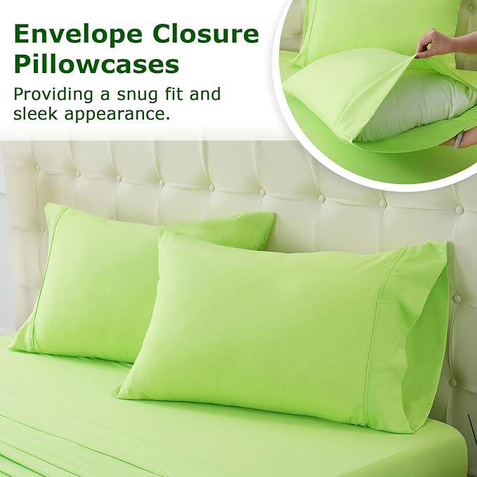 King Size Bed Sheet Set - 4 Piece Soft Microfiber Sheets with Deep Pockets, Cooling Technology, and Wrinkle-Free Pillowcase. Hotel-Quality, Durable Bedding, Sharp Green