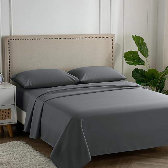 Carressa Linen 100% Egyptian Cotton Queen Sheet Set - 600 Series Hydrangeas Collection Egyptian Cotton Queen Sheets Set (4 PC, Dark Grey), 16" Deep Pocket Sateen Weave Luxury Hotel Bed Sheet
