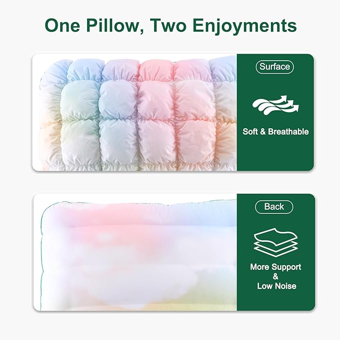 YOUR MOON Fluffy Support Bed Pillow Queen Size, Super Soft Premium Down-Alternative Filling for Sleeping, Luxury Hotel Quality Bed Pillows for Side Sleeper (Rainbow)