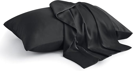 BEDELITE Pillow Cases Queen Size Set of 2, Rayon Derived from Bamboo, Cooling Pillow Cases for Hot Sleepers & Night Sweats, Breathable and Silky Soft Envelope Pillowcases(Black, 20"x30")