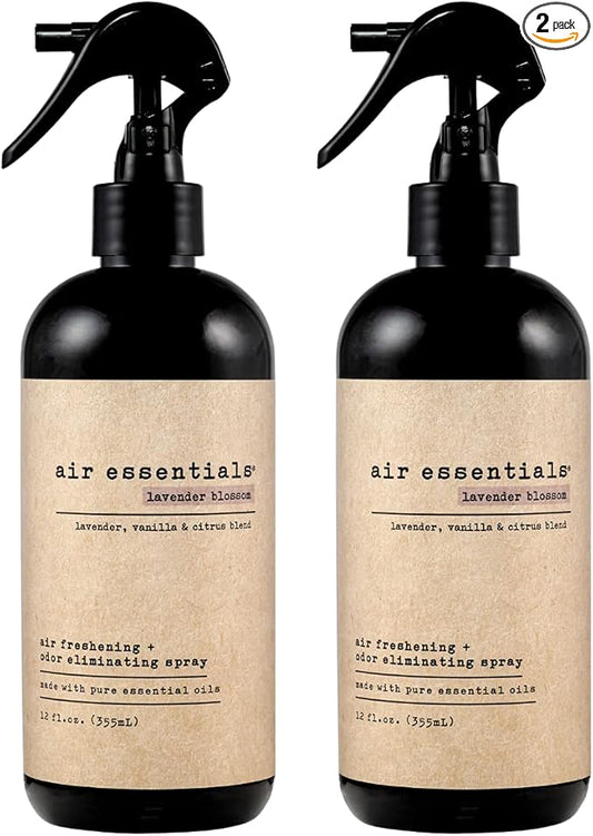 Air Essentials 12 oz Air Freshener & Odor Eliminator Spray - Neutralize Odors from Smoke, Pets, Food & Garbage in Homes, Offices & Cars - Made with Clean Essential Oils (Lavender Blossom, 2-Pack)