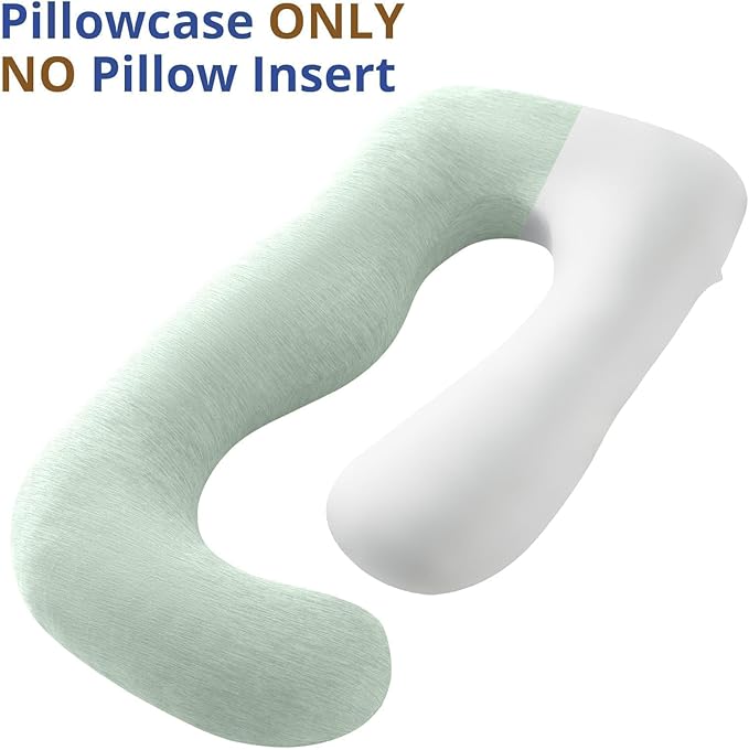 Sasttie Cooling Pregnancy Pillow Cover, 57-inch U Shaped Pregnancy Pillow Case, Fits 55 to 57 Inch Maternity Pillow, Green (No Pillow Insert)