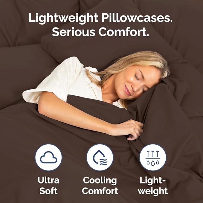 Body Pillowcases Set of 4-20x54 Long Body Pillow Case - Soft Body Pillow Cover for Sleeping & Side Sleepers - Comfy, Cozy Breathable & Fade Free - Machine Washable w/Envelope Enclosure - (Brown)