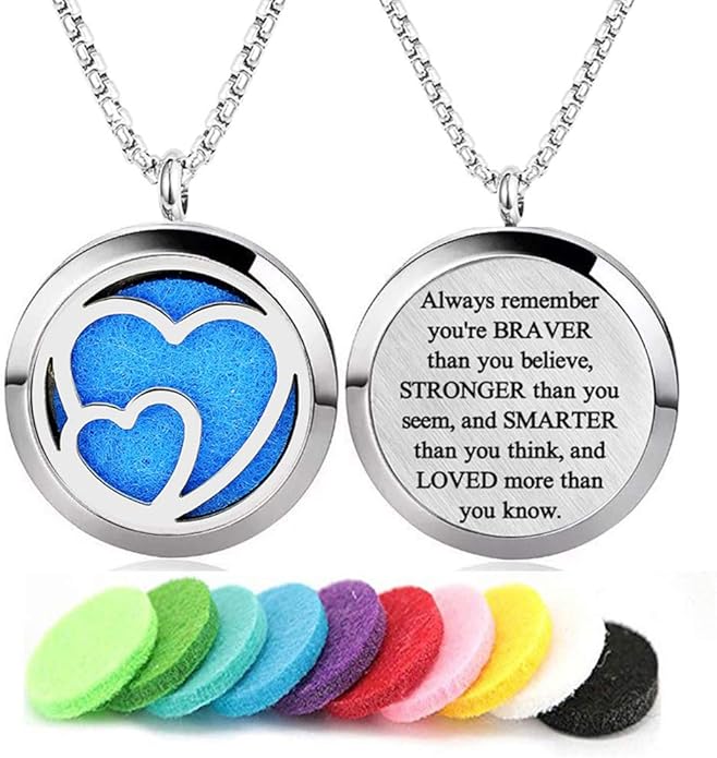 Aromatherapy Essential Oil Diffuser Necklace 316L Stainless Steel Locket Pendant with 24 Inch Chain