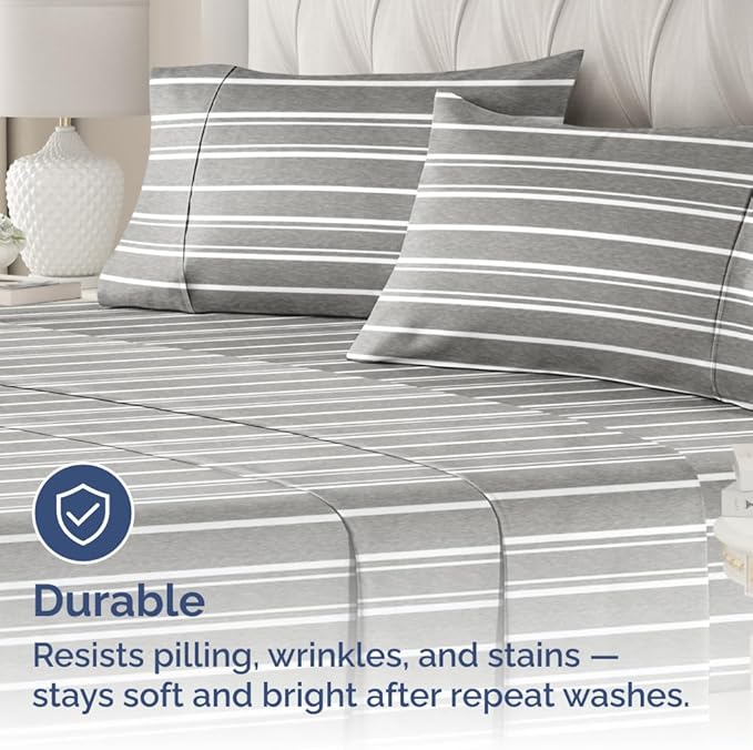 King Standard Pillow Cases Set of 4 - Soft Hotel Quality Pillowcase Covers - Comfy Bedding for Women, Men, Kids & Teens - Machine Washable Pillow Protectors - 4 Piece Set - King Standard Grey Stripes
