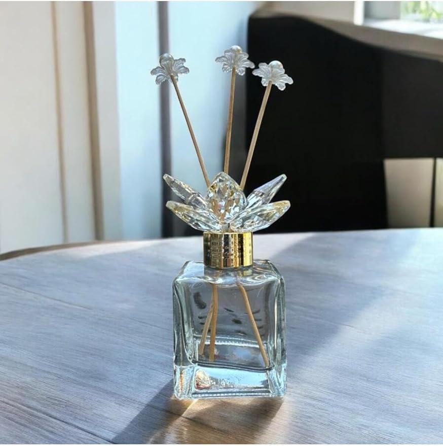 Room Fragrance Diffuser Bottle Crystal Glass Decorative Clear Simple with Gold Accents, 4 Piece Set, Modern Home Decor - White, One Size
