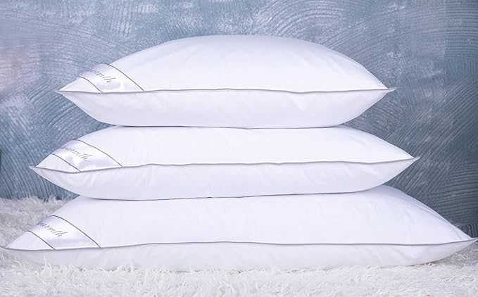 Goose Feather Down Bed Pillow for Sleeping 2 Pack,100% Cotton Cover Medium Firm Queen Size Set of 2 Gussted White