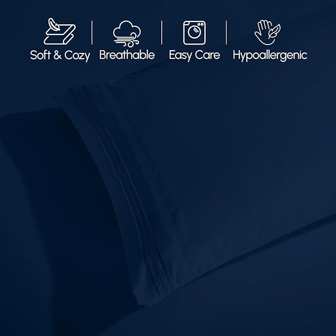 Elegant Comfort Luxurious 1500 Premium Hotel Quality Microfiber 4-Piece Sheet Set, 18-24 Inches Deep - Extra Deep Pocket Sheets - Ultra Soft 4PC Deep Pocket Sheets, Queen, Navy Blue