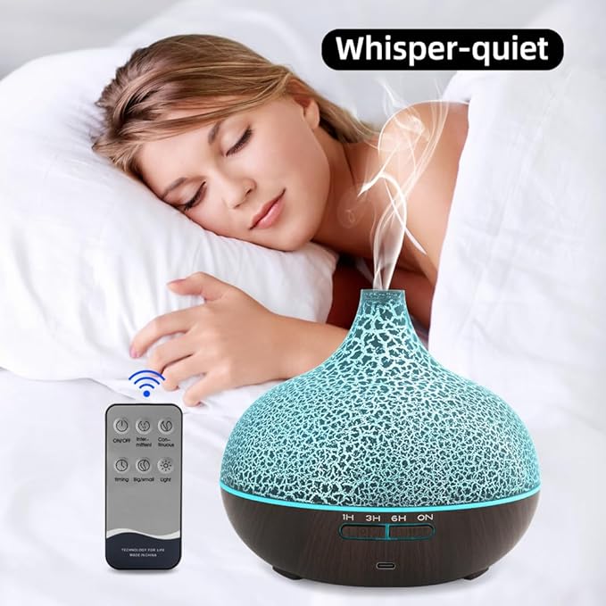 Aromatherapy Diffuser & 6 Essential Oils Set, 400ml Diffuser Ultrasonic Diffuser Cool Mist Humidifier with 4 Timers 7 Colors Light Waterless Auto Off for Large Room Office