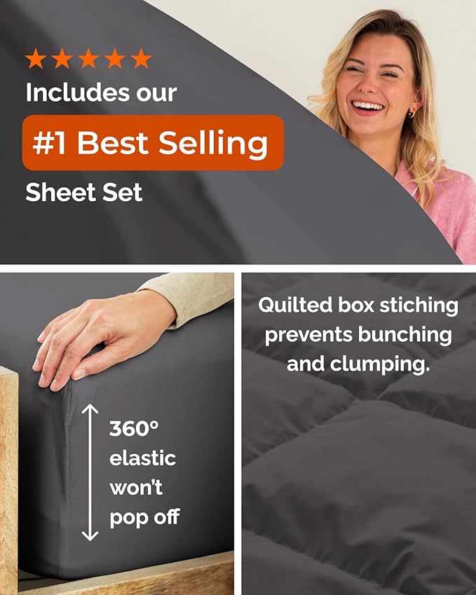 Twin XL Comforter Set - 5 Piece Bed in a Bag Twin XL Size Bed Set - Down Alternative Comforter, Flat Sheet, Fitted Sheet, Pillowcase & Sham for All Seasons - Ultra Soft, Comfy, Breathable - Dark Grey
