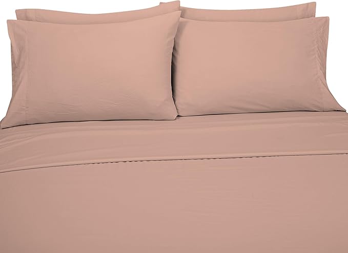 ROYALE LINENS 4 Piece King Sheets Set - Soft Brushed 1800 Microfiber Bedding - 1 Fitted and 1 Flat Sheet, 2 Pillow case - Wrinkle Free & Fade Resistant - Hotel Luxury Bed Sheets Set (Dusty Rose, King)
