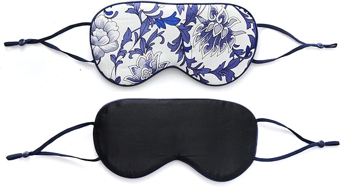 Sleep Mask for Women Men, Mulberry Silk Eye mask for Sleeping, Unique Adjustable Ear-Hanging Strap, Large Size