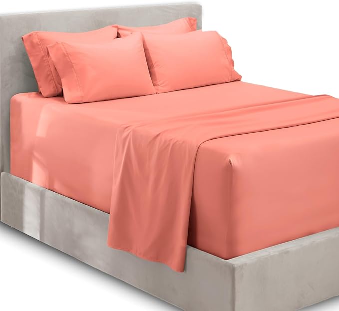 Hearth & Harbor Extra Deep Pocket Sheets - Fits Mattress 18-24 Inches Deep - Extra Deep Pocket Twin Sheets Sets - 4 Piece Twin Size - Misty Rose