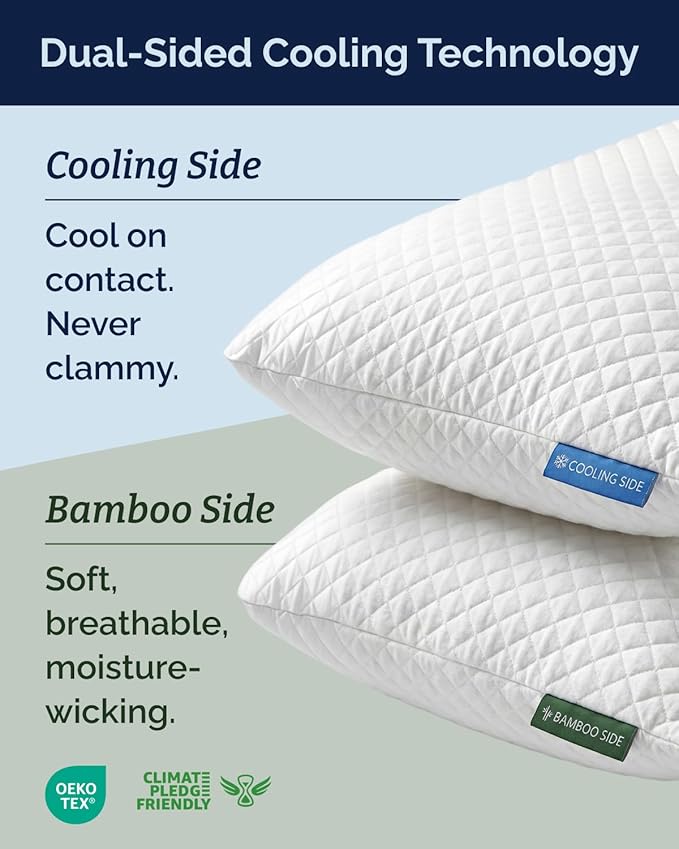 Cooling Pillow Queen Size Pack of 1 - Breathable Cooling Bed Pillows for Hot Sleepers - Adjustable Shredded Memory Foam - Soft or Firm, Supportive for Side, Back and Stomach Sleepers - Washable Cover