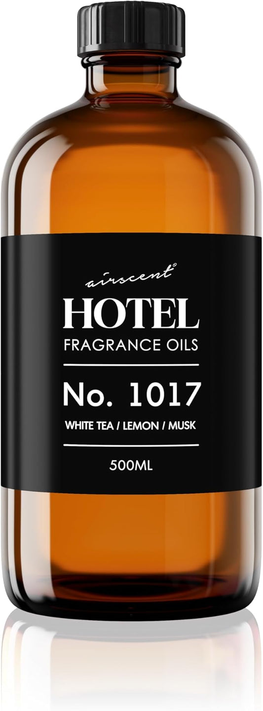 AirScent Hotel Diffuser Oil No. 1017 - White Tea Lemon Cedar Wood - Hotel Scent Dupe - Premium Fragrance Oil for Ultrasonic and Waterless Diffusers and Crafting - 500 mL, 16.9 fl oz Glass Bottle