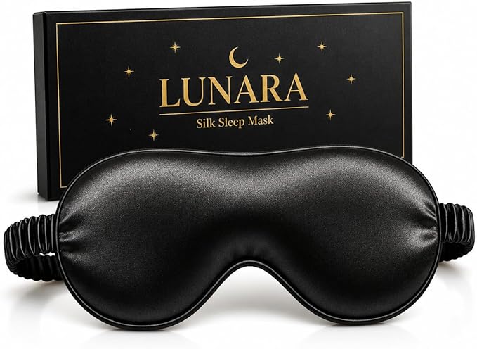 Silk Sleep Mask for Women & Men – 100% Mulberry Silk Eye Mask for Sleeping, 22 Momme, Soft & Light Blocking, Hypoallergenic, Black Silk Sleep Mask for Deep Restorative Sleep – by LUNARA