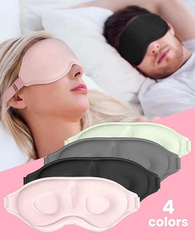 Sleep Mask for Side Sleeper Women Men, Light Blocking Eye Mask for Sleeping, 3D Contoured Cup Sleeping Mask for Zero Eye Pressure, with Adjustable Elastic Strap for Sleep Travel, Cyan