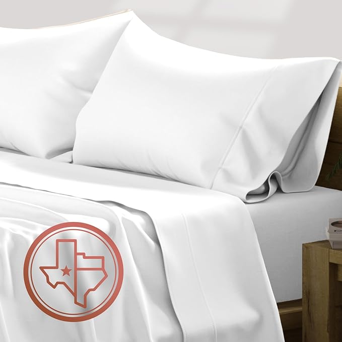 TEXAS LINEN CO. 100% Egyptian Cotton Sheets - Texan Talkin' Collection 600 Series 4 PC California King Size Sheet Set, Soft, Cooling, Extra Long Staple Sateen Luxury Bedding, Cal King Sheets - White