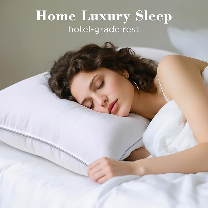 viewstar Bed Pillows Queen Size Set of 2, Hotel Collection, Down Alternative Pillow for Back, Stomach or Side Sleepers, Double Stitch White-Firm