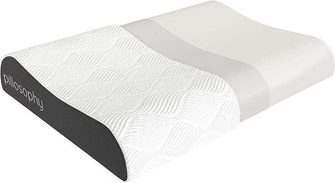 pillosophy SleepTheory Pillow • Contour Shape • Cervical Neck Support • Memory Foam Core • Washable Outer Cover • Medium Firmnesss • Perfect for Back, Side, Stomach Sleepers (Standard Size)