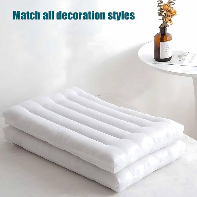 Ultra Flat Thin Pillows for Sleeping Standard Size Set of 2 Pack, 2-1/2" High Slim Bed Pillow for Back Stomach Sleepers Down Alternative Filling Hypoallergenic White 18x26 in