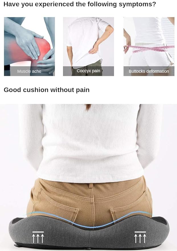 Premium Orthopedic Seat Cushion-Non-Slip Hemorrhoid Pillow Memory Foam Coccyx for Tailbone Pain - Office Home Chair Car Seat Cushion - Sciatica & Back Pain Relief