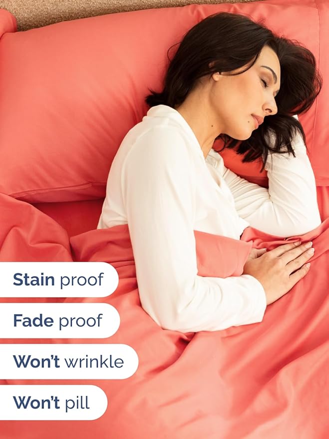 Extra Deep Queen Sheet Set - 4 Piece Breathable & Cooling Bed Sheets - Easily Fits 18 to 24 inch Mattress - Ultra Soft, Wrinkle & Fade Free w/ Extra Deep Pockets - Comfy Hotel Luxury Bedding - Coral