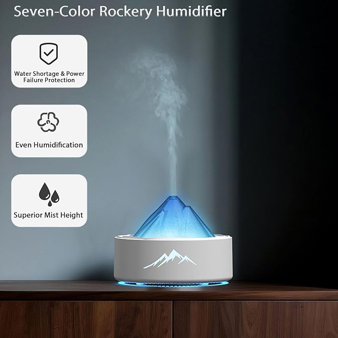 Essential Oil Diffuser, Bedroom Glacier Aromatherapy Machine, 100ML Desktop Large Spray Humidifier, with 7 Color LED Lights, Water Shortage Shutdown Protection, Suitable for Home, Office&Yoga (White)
