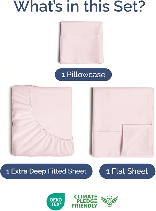 Extra Deep Twin Sheet Set - 3 Piece Breathable & Cooling Bed Sheets - Easily Fits 18 to 24 inch Mattress - Ultra Soft, Wrinkle & Fade Free w/ Extra Deep Pockets - Hotel Luxury Bedding - Lavender Pink