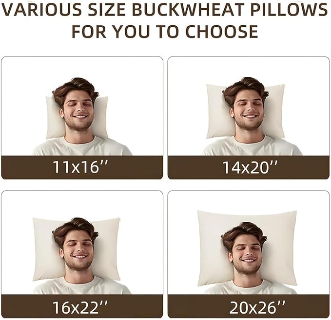 Organic Buckwheat Pillow for Sleeping with Organic Cotton Pillowcase - Kids/Travel Size 11''x16'' Adjustable Firm Pillow, Cervical Support for Back and Side Sleepers(Tartary Buckwheat Hulls)