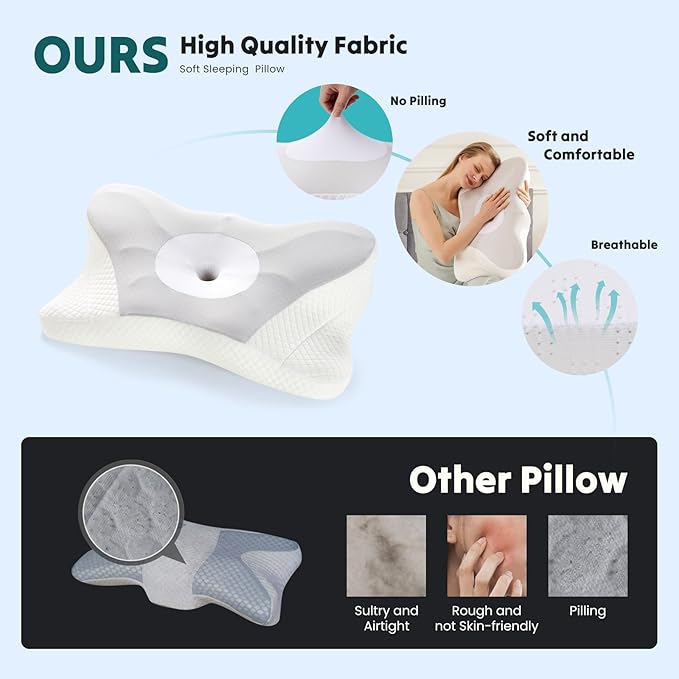 Sweetcrispy 2 Pack Cooling Ergonomic Memory Foam Cervical Pillow for Neck and Shoulder, Orthopedic Neck Support for Back Stomach Sleepers, Contour Side Sleeper for Adults, Queen, Grey