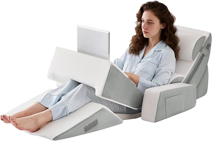 Yojoker Orthopedic Bed Wedge Pillow Set for Sleeping, Post Surgery Foam for Body, Back and Leg Pain Relief Comfortable & Adjustable Support Pillows-Anti Snoring, Heartburn (Gray, 9 Piece Set)