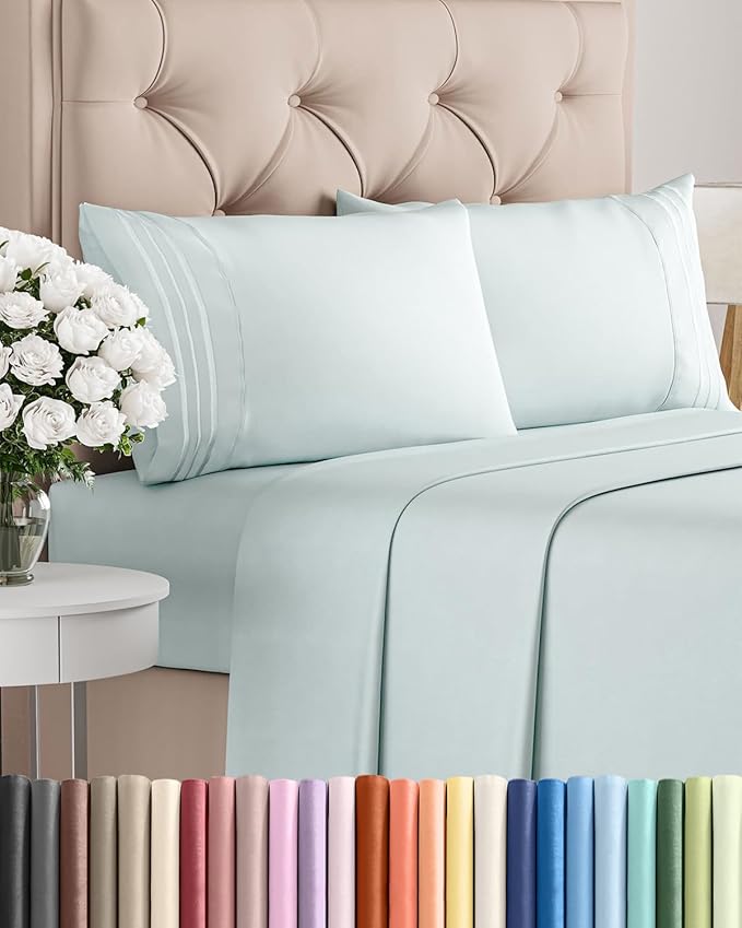 King Size 4 Piece Sheet Set - Comfy Breathable & Cooling Sheets - Hotel Luxury Bed Sheets for Women & Men - Deep Pockets, Easy-Fit, Extra Soft & Wrinkle Free Sheets - Ice Blue Oeko-Tex Bed Sheet Set