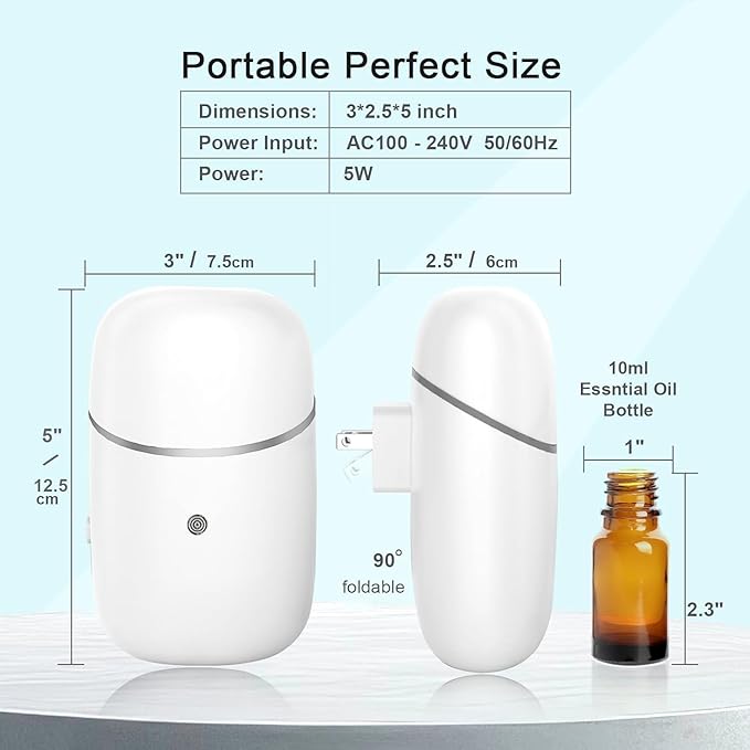 Plug in Waterless Diffuser, Essential Oil Diffuser for Home, Office, Up to 500 Sq. FT Coverage, Small Plug in Wall Waterless Diffuser for Scent Air