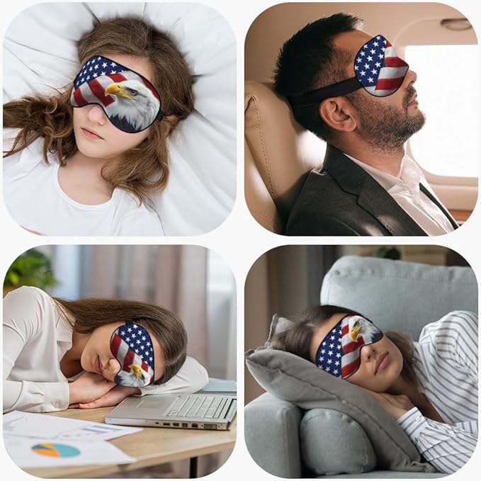 Bald Eagle Eye Mask Sleeping Mask American Flags Striped Stars Sleep Masks Silky Soft Eye Cover for Women Men Shading Blindfold for Air Travel Sleeping