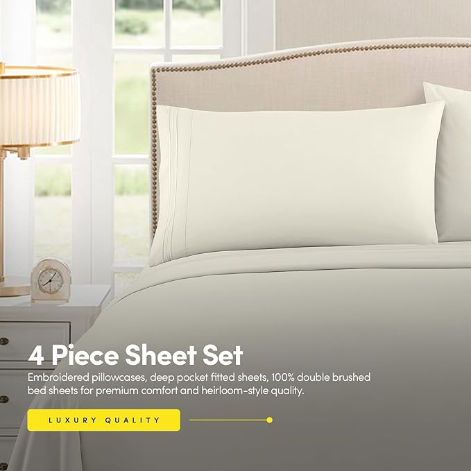 1500 Supreme Collection California King Sheet Sets Ivory - Luxury Hotel Bed Sheets and Pillowcase Set for California King Mattress - Extra Soft, Elastic Corner Straps, Deep Pocket Sheets Ivory
