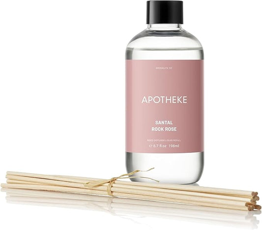 Apotheke Luxury Scented Oil Reed Diffuser Liquid Refill (Santal Rock Rose) - Premium Home Fragrance Diffuser Refill Set with Sticks
