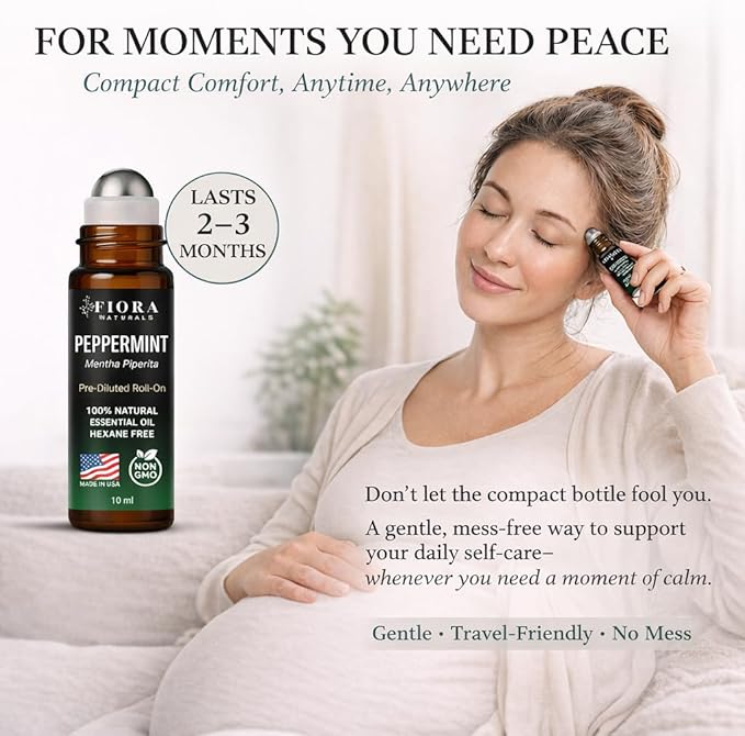 Peppermint Essential Oil Roll On Pre-Diluted with MCT Oil – Cooling Aromatherapy Peppermint Oil Rollerball, Essential Oil Roller for Head, Travel & Everyday Refresh, 100% Natural, Compact Roll On