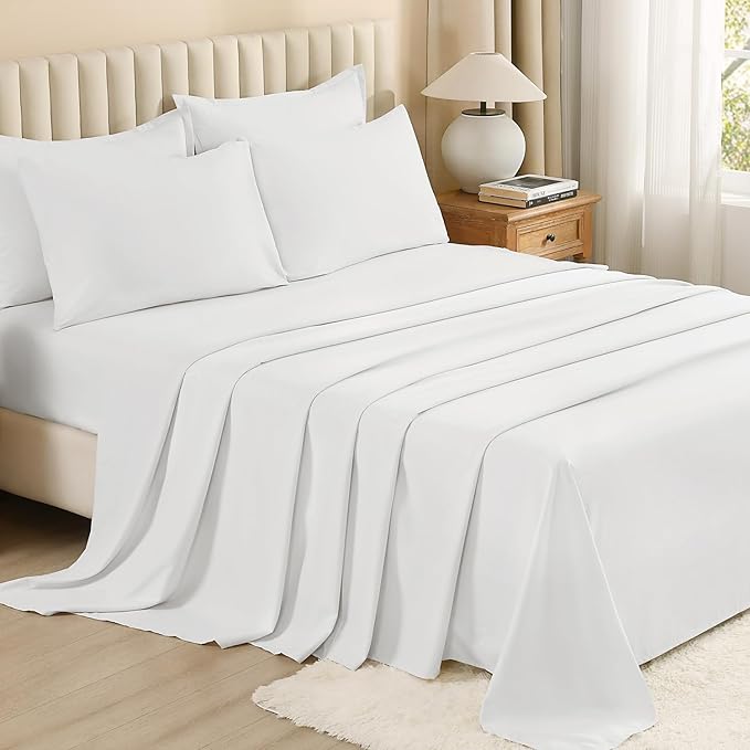Litanika Comforter King Size Set White - 7 Pieces Bed in a Bag King Bedding Comforter Sets, Plain Lightweight Bed Set with Comforter, Sheets, Pillowcases & Shams