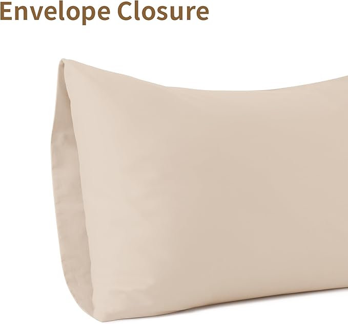 100% Egyptian Cotton Pillow Cases Set of 2,Standard Size 400 Thread Count Cooling Pillowcases,Soft and Breathable Pillow Covers with Envelope Closure,20x26 Inches, Beige